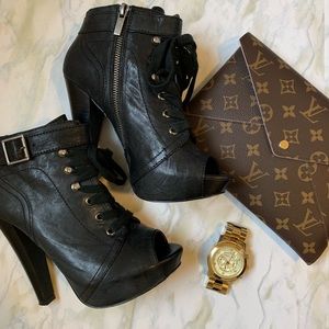 Aldo Peep-Toe Black Lace Up Booties